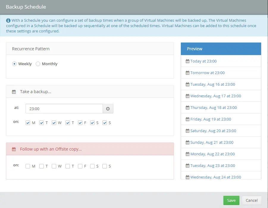 Backup schedule settings Altaro