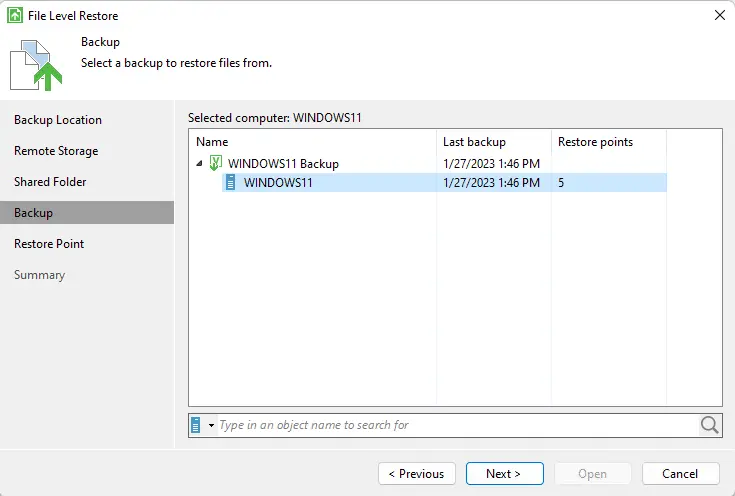 Backup to restore Veeam agent