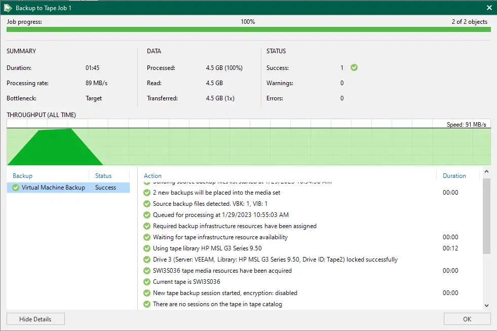 Backup to tab job progress