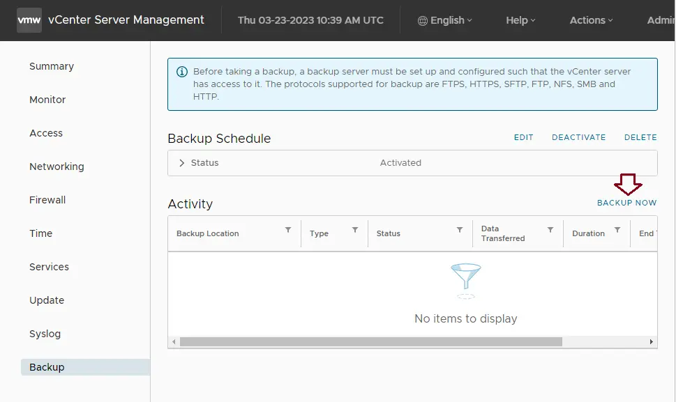 Backup vCenter server management