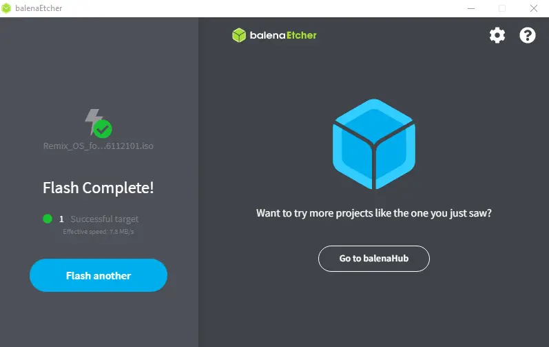 BalenaEtcher flash complete