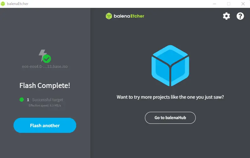 BalenaEtcher flash complete