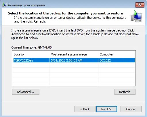 Bare metal recovery backups available