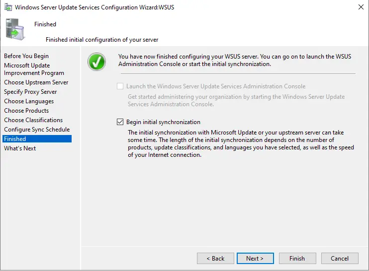 Begin WSUS Initial synchronization