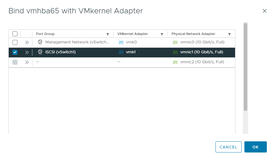 Bind vmhba65 with VMkernal adapter