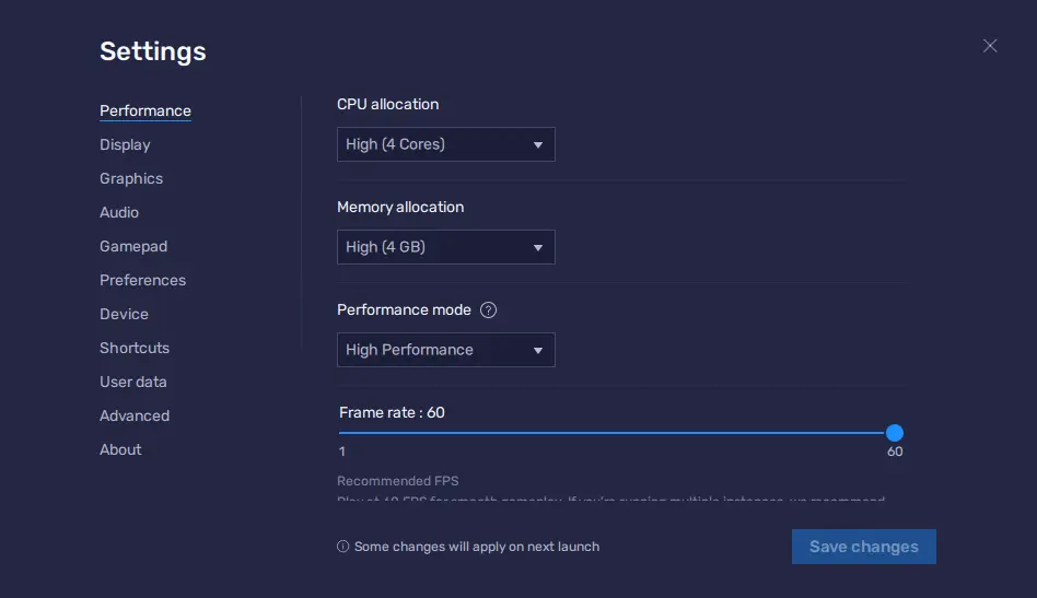 BlueStacks App Player settings