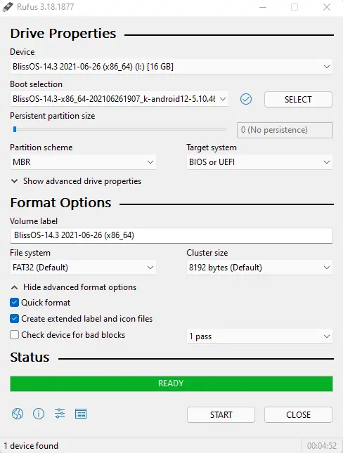 Bootable USB drive rufus completed