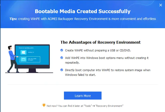 Bootable media created successfully AOMEI