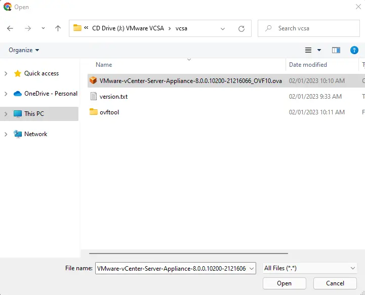 Browse VCSA OVF file