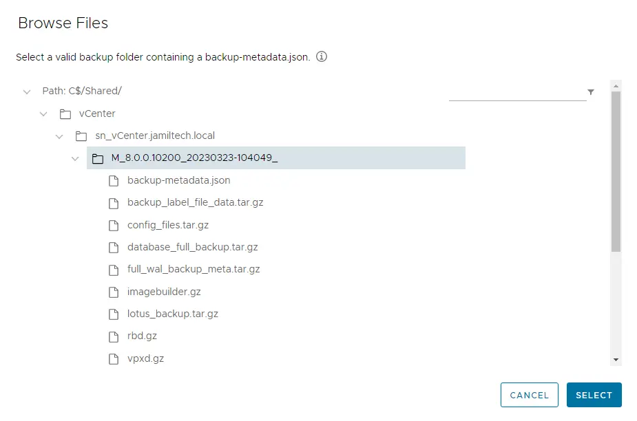 Browse files backup metadata