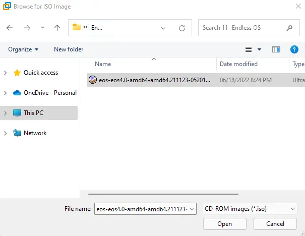 Browse for Endless ISO image