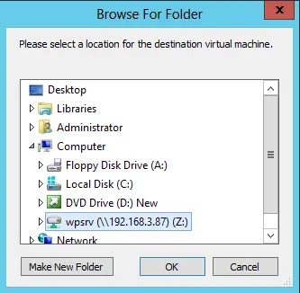 Browse for folder VMware converter