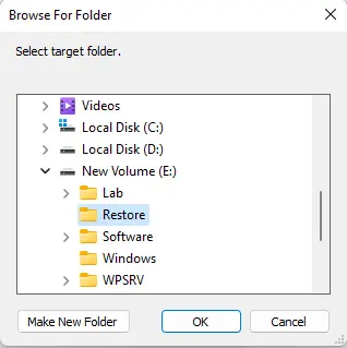 Browse for folder Veeam