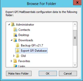 Browse for folder export GFI configuration