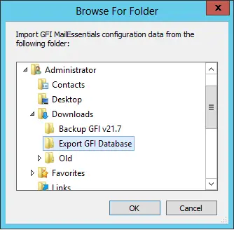 Browse for folder import GFI configuration