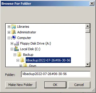 Browse for folder klbackup