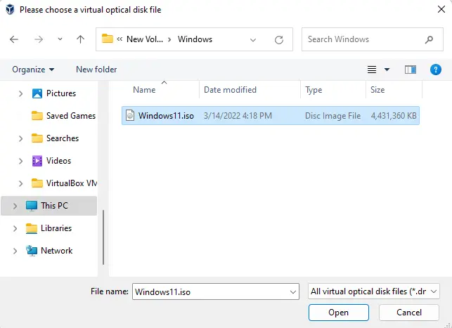 Browse virtual optical disk file