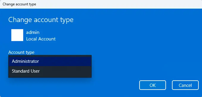 Change account type Windows 11
