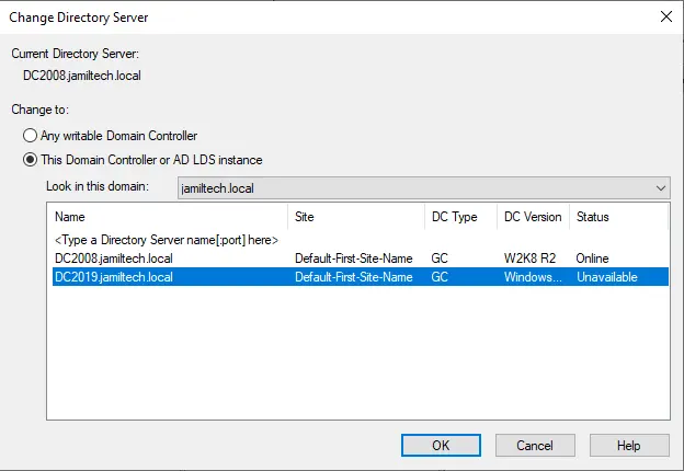 Change active directory domain controller