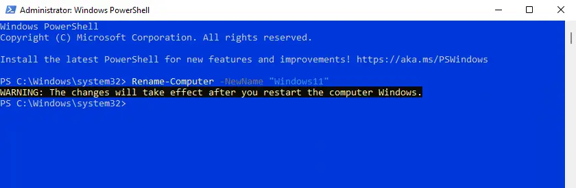 Change computer name PowerShell