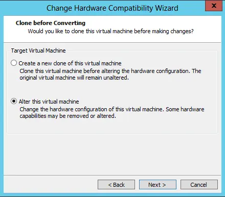 Change hardware compatibility VMware