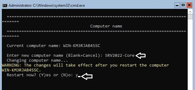 Change name windows server core