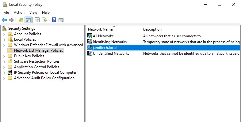 Change network name local security policy