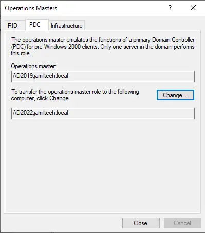 Change operations master PDC