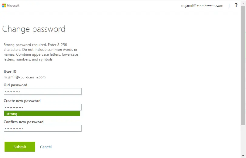 Change password Microsoft 365