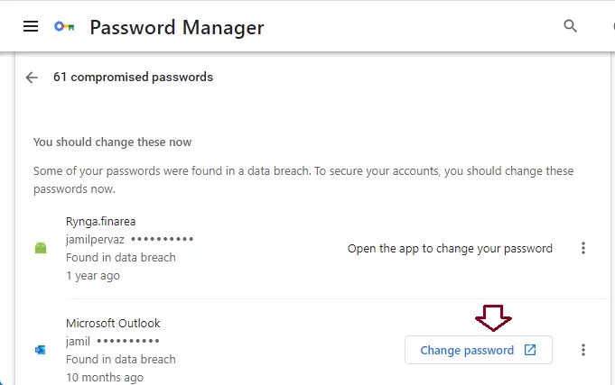 Change passwords in Chrome