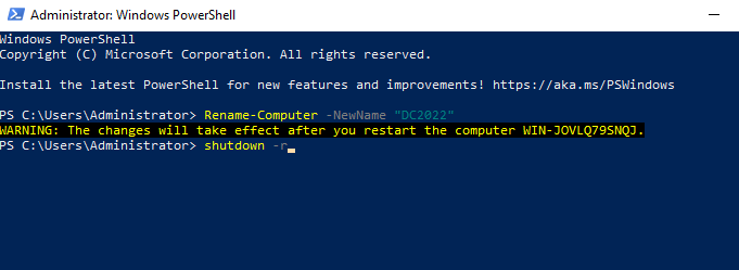 Change server name PowerShell