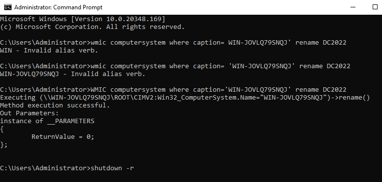 Change server name WMIC command