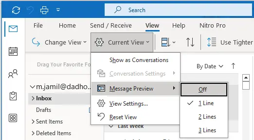 Change the Outlook reading pane