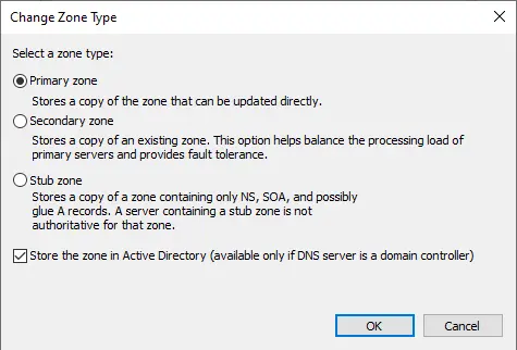 Change zone type DNS