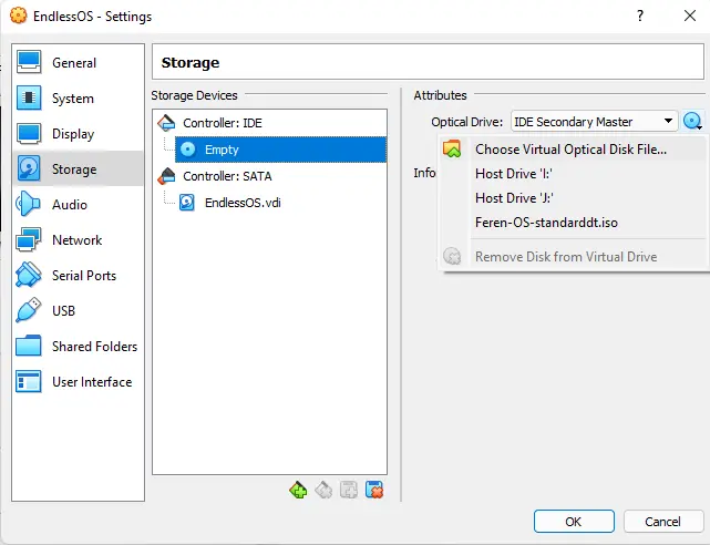 Choose a virtual optical disk file