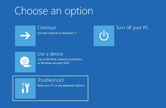 Choose an option troubleshoot