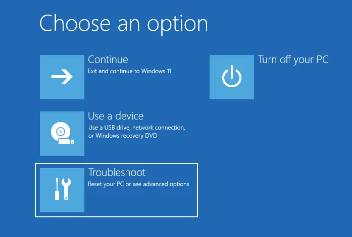 Choose an option troubleshoot