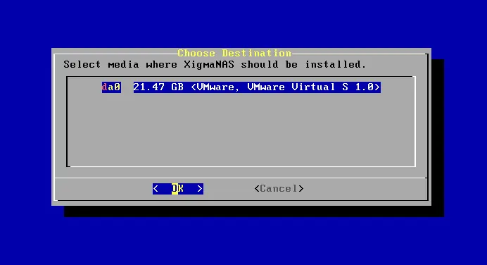 Choose destination install XigmaNAS