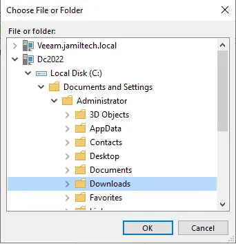 Choose file or folder Veeam