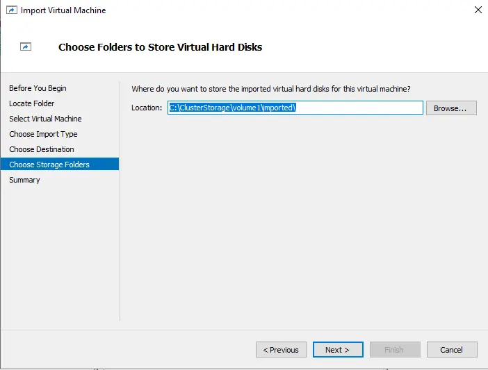 Choose storage folders Hyper-V