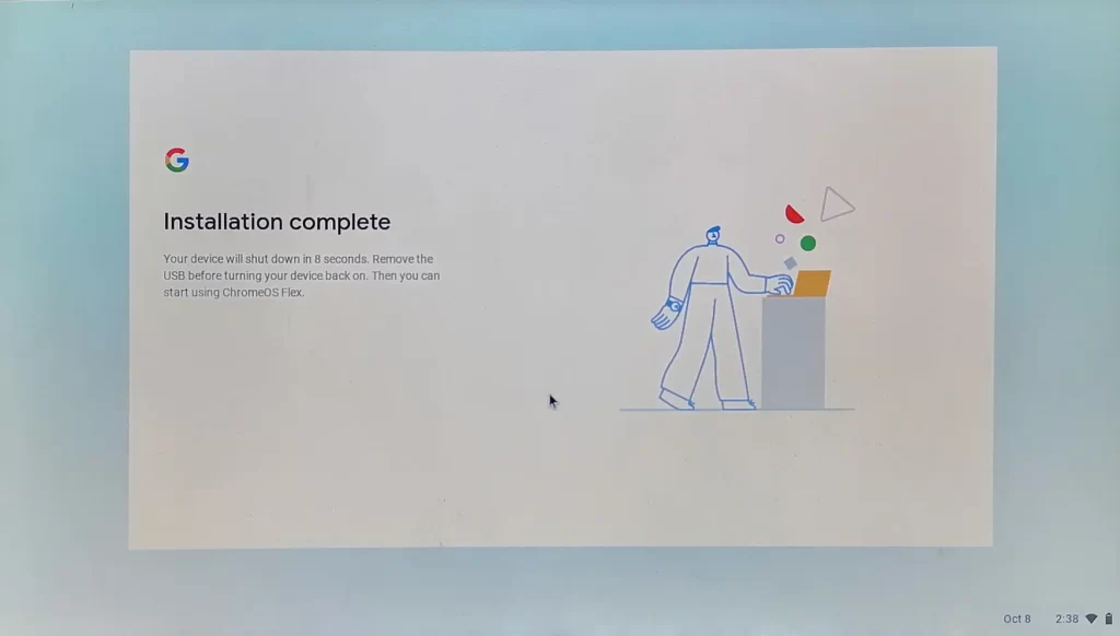 Chrome OS Flex installation complete