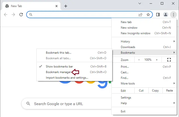 Chrome browser menu