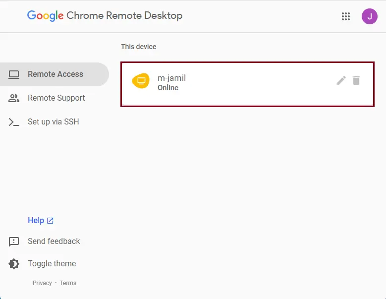 Chrome remote access this device