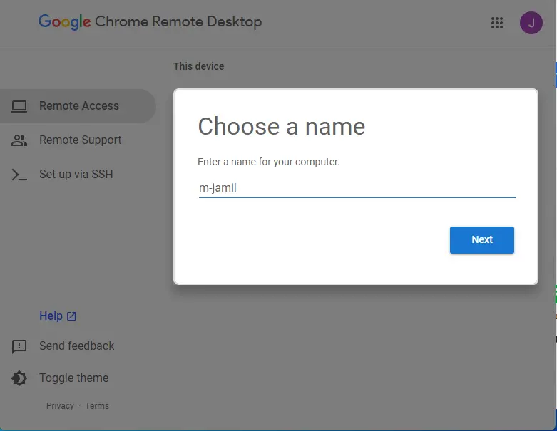 Configure Chrome remote desktop