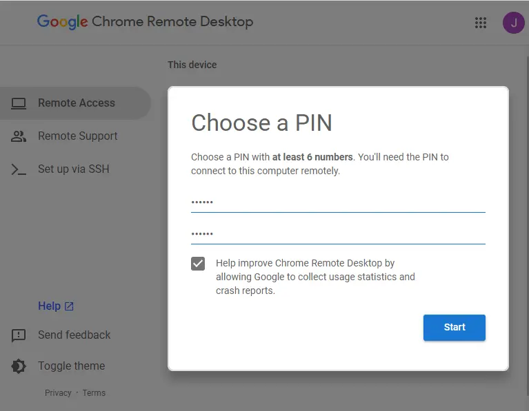 Chrome remote choose a pin