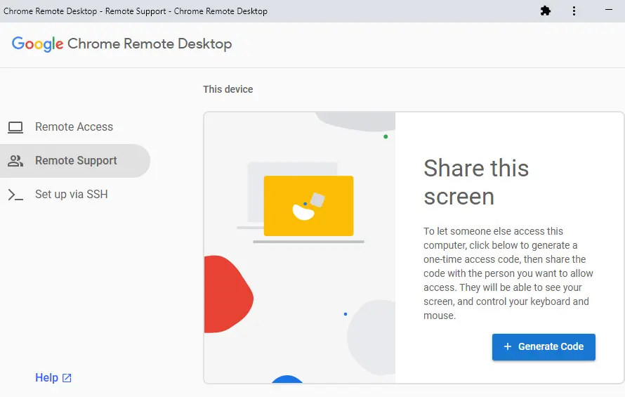 Chrome remote support generate code