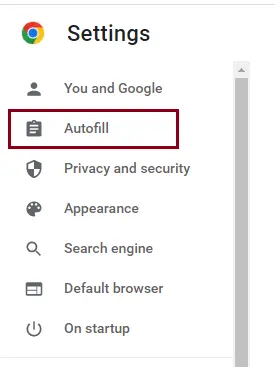 Chrome settings Autofill