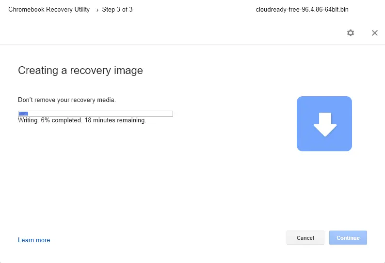 Chromebook creating a recovery image