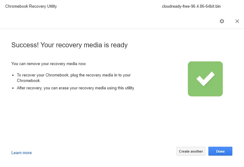 Chromebook recovery utility done