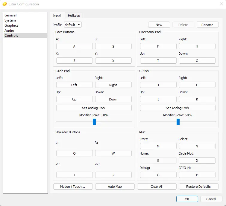 Citra app player configuration controls